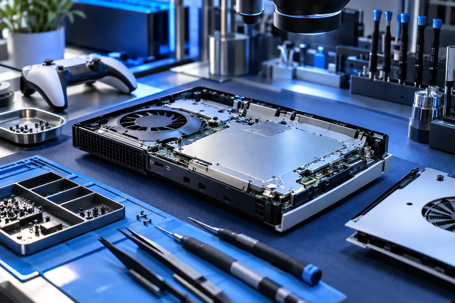 Präziser Arbeitsplatz für Konsolenelektronik Präziser Arbeitsplatz für Konsolenelektronik